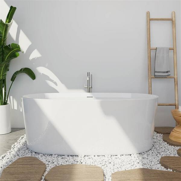 Mokleba 63 in. Acrylic Double Ended Freestanding Flatbottom Non-Whirlpool Soaking Bathtub in Glossy White