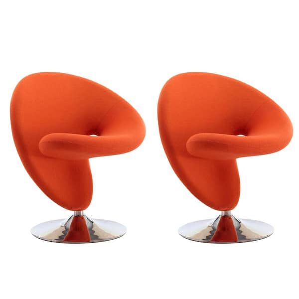Manhattan Comfort Curl Modern Orange and Polished Chrome Wool Blend Upholstered Swivel Accent Side Chair (Set of 2)