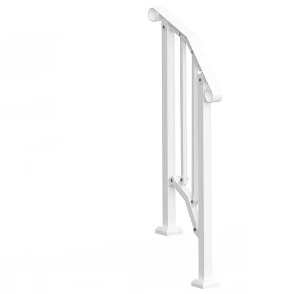 VEVOR Handrails for Outdoor Steps 1-2 Step Stair Hand Rail Kit Transitional Carbon Steel Railings 37.99 in. H x 3.31" W White