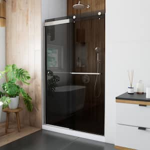 Sapphire 44 in. to 48 in. W x 76 in. H Sliding Semi-Frameless Shower Door in Brushed Nickel with Tinted Clear Glass