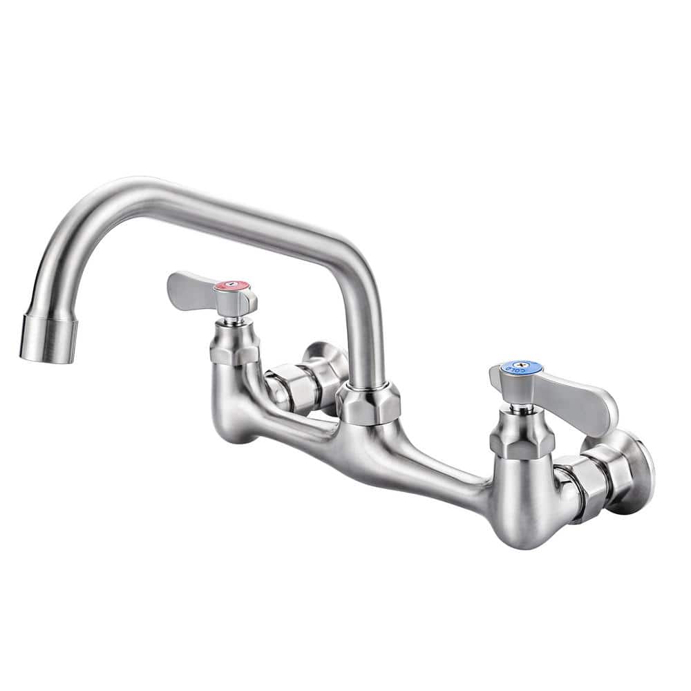 Brushed Nickel 8-Inch Double Handle Wall Mount Faucet