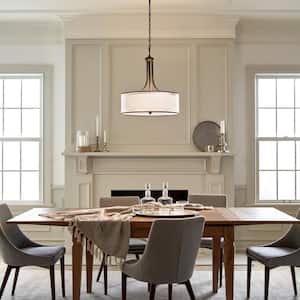 Lacey 4-Light Mission Bronze Transitional Shaded Kitchen Pendant Hanging Light with Organza Shade