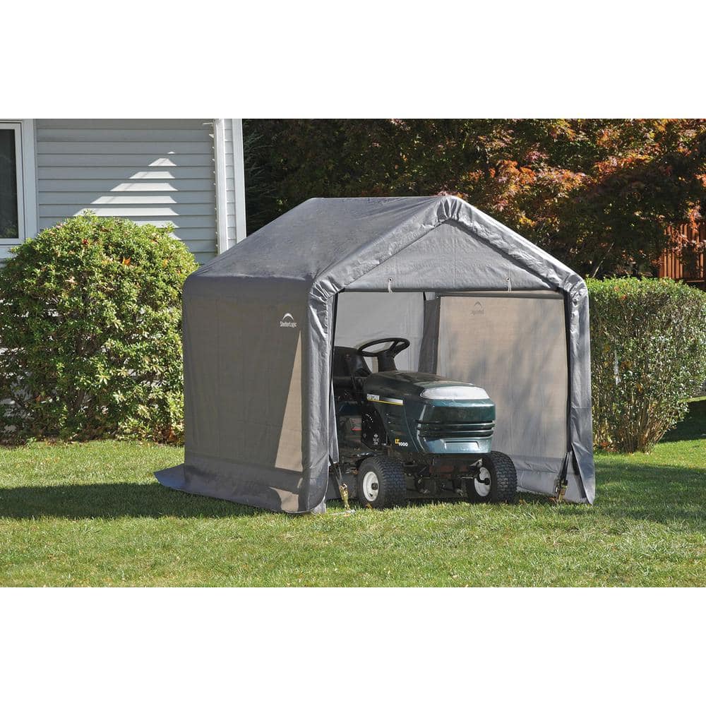 6x6 ft Gray Portable Steel Peak Roof Shed with Roll-Up Doors