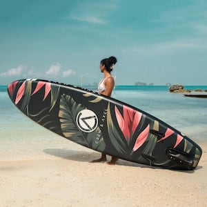 Inflatable Stand Up Paddle Board SUP Includes Pump Paddle Bags Leash & More - Floral Design Paddleboard