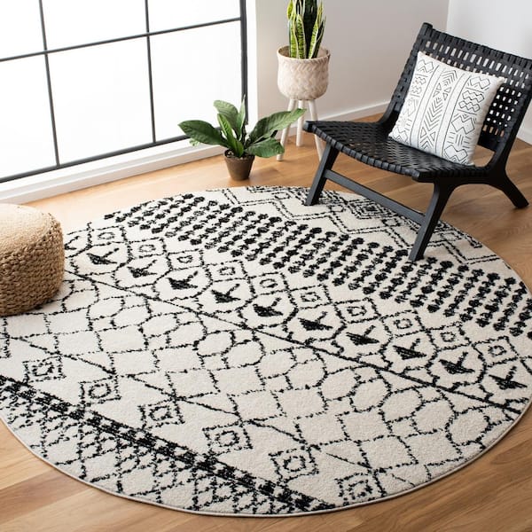 Tulum 10 ft. x 10 ft. Round Ivory/Black Diamond Tribal Area Rug