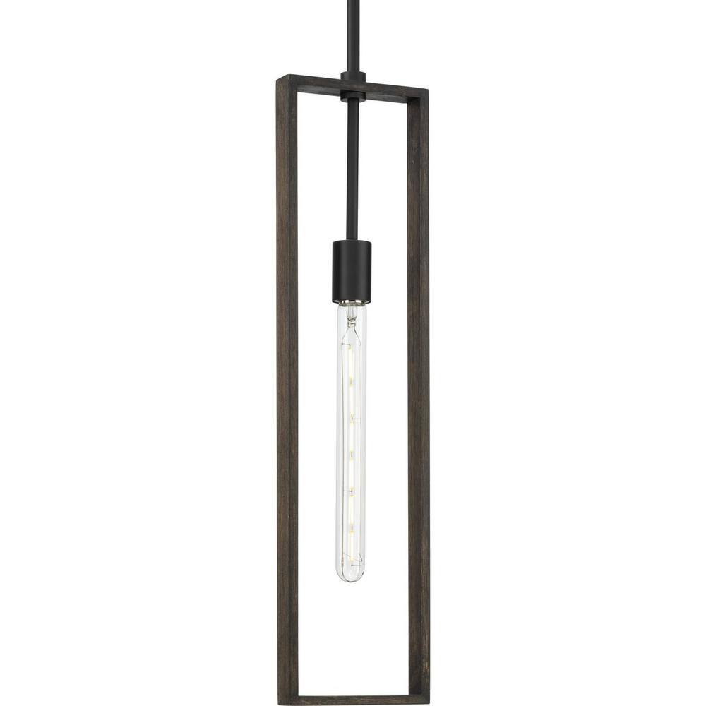 Boundary Matte Black and Gray Wash Oak Single Pendant Light