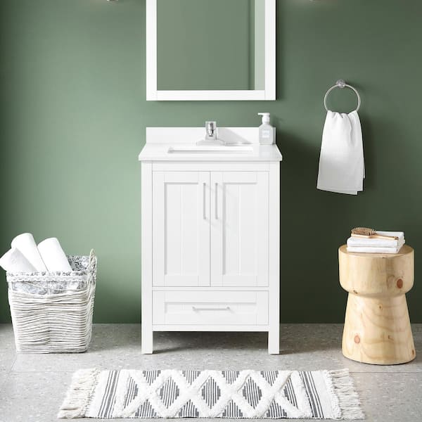OVE Decors Kansas 24 in. W x 19 in. D x 34 in. H Single Sink Bath Vanity in White with White Engineered Stone Top