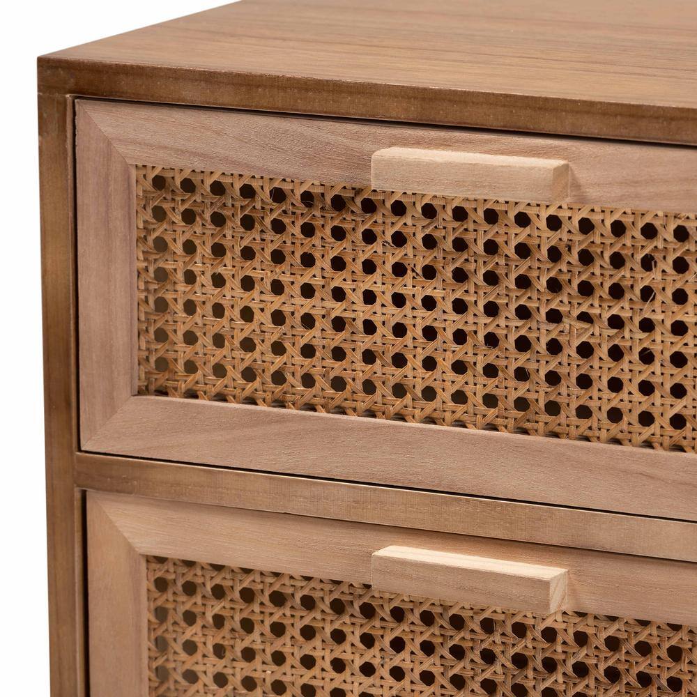 Walnut Brown Wood 3-Drawer Accent Table with Rattan