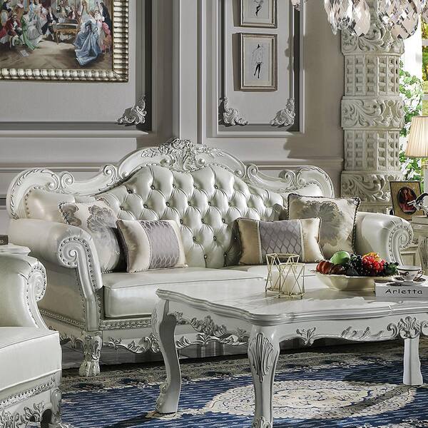 White faux leather living best sale room set