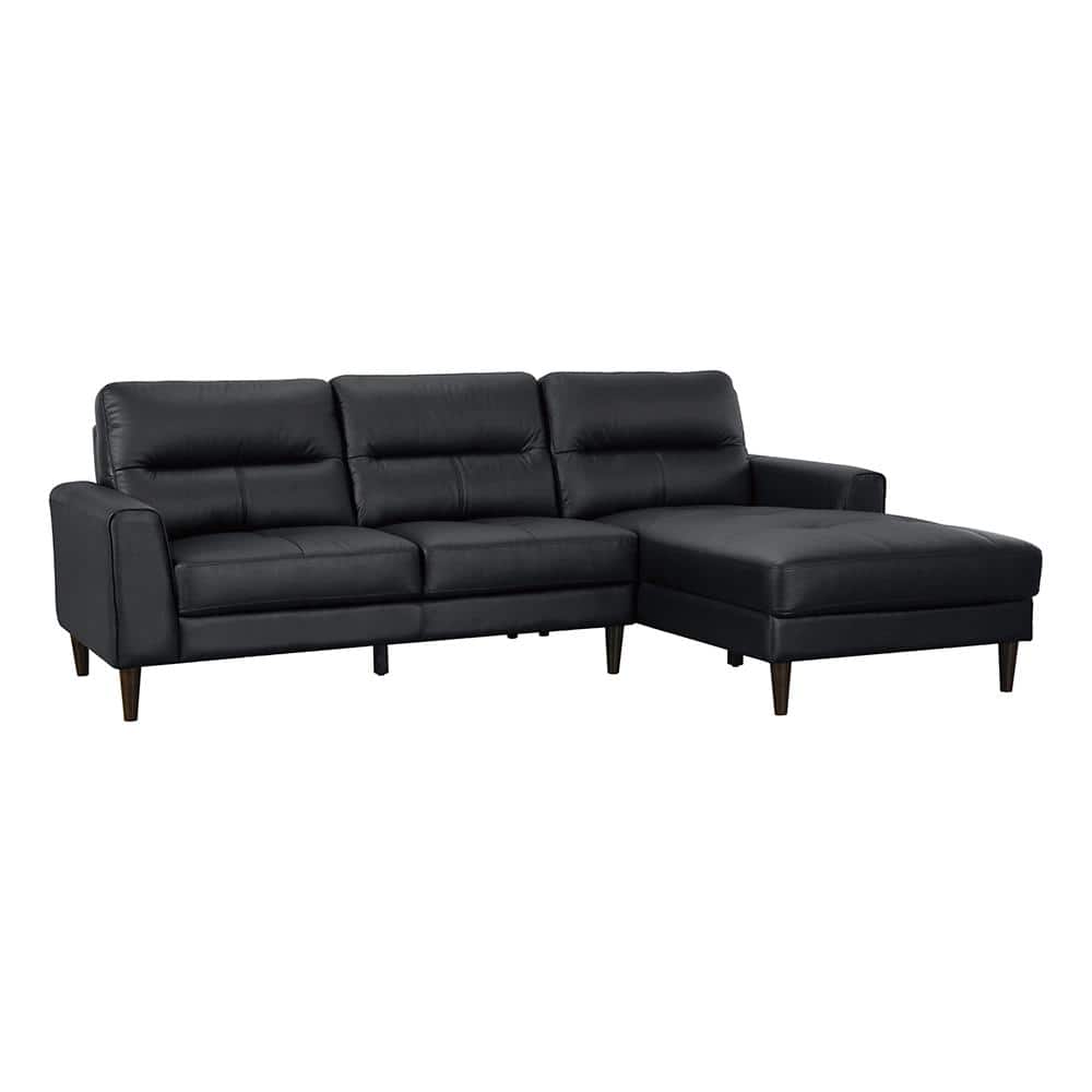 Milford 96 in. Straight Arm 2-piece Leather Sectional Sofa in. Black with R