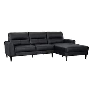 Milford 96 in. Straight Arm 2-piece Leather Sectional Sofa in. Black with Right Chaise