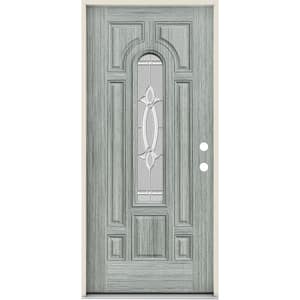 36 in. x 80 in. Left-Hand/Inswing Center Arch Blakely Decorative Glass Stone Steel Prehung Front Door
