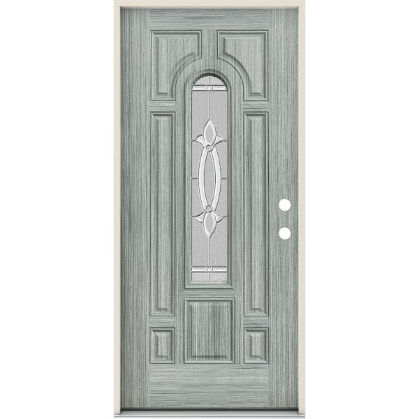 JELD-WEN 36 in. x 80 in. Left-Hand/Inswing Center Arch Blakely Decorative Glass Stone Steel Prehung Front Door