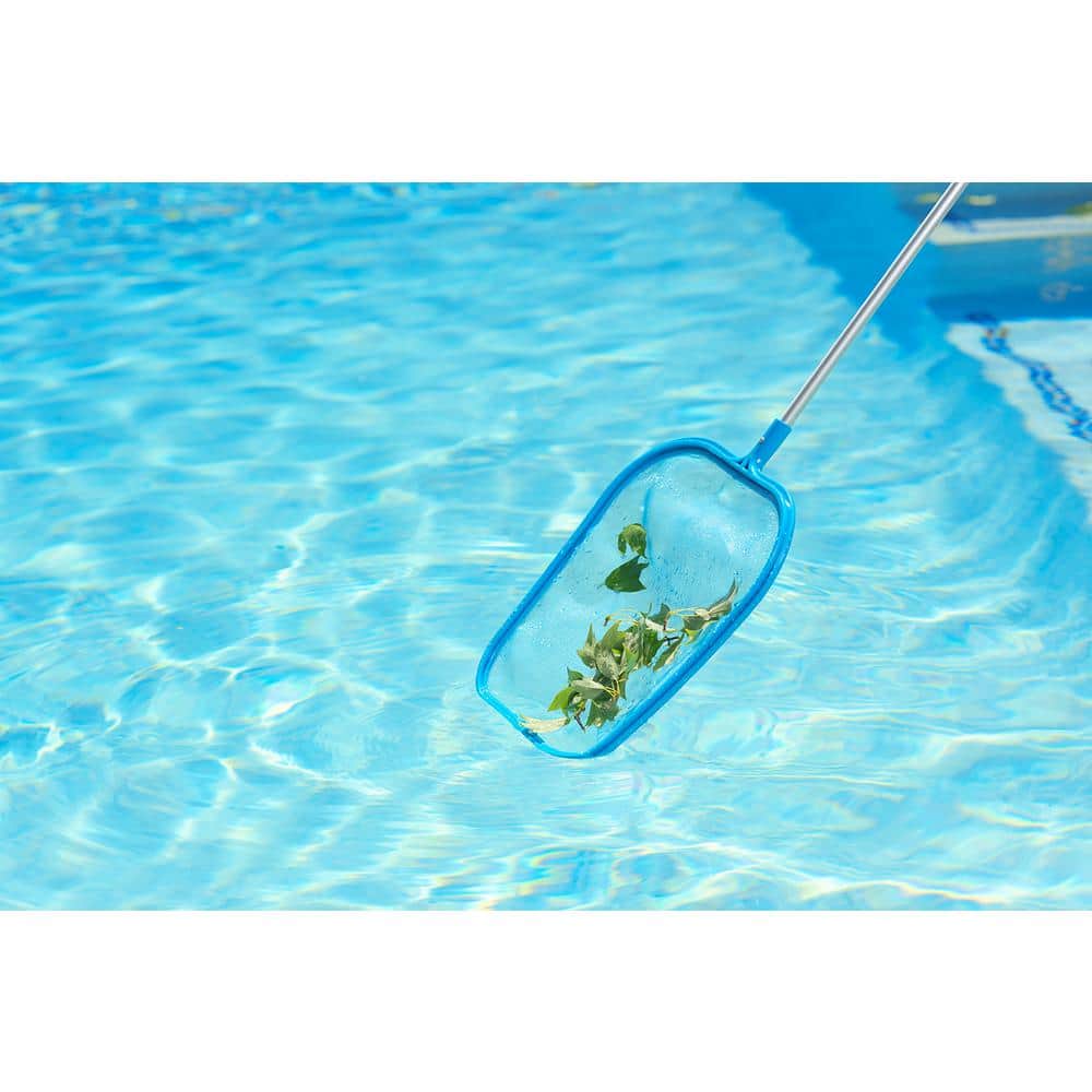 Blue Polypropylene Pool Leaf Skimmer with 4-Foot Aluminum Pole