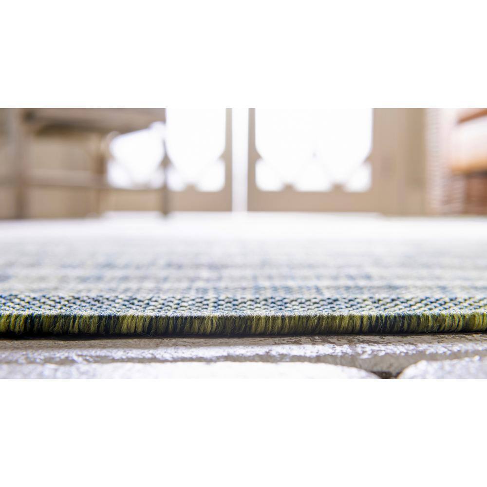 Modern Abstract 9' x 12' Gray and Green Synthetic Outdoor Rug