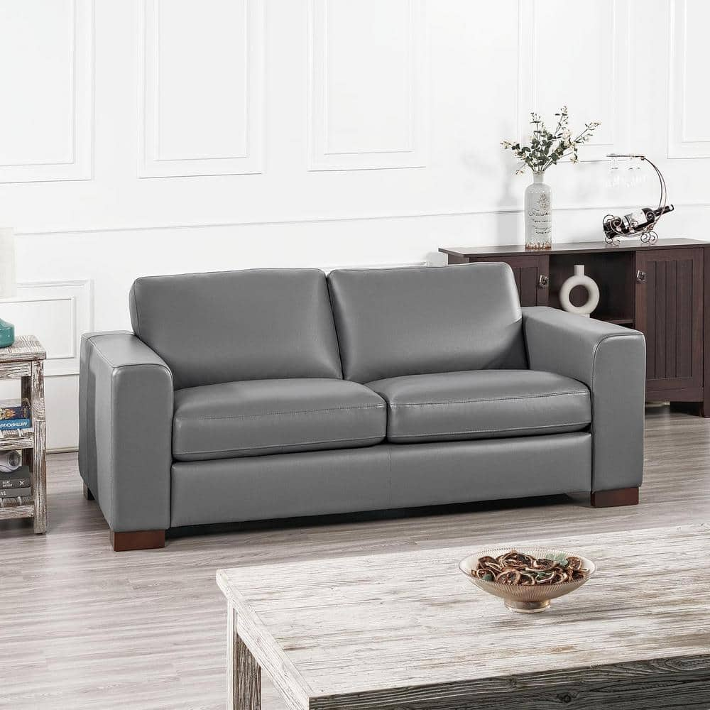 HOMESTOCK Gray Oversized Leather Loveseat 13475HD - The Home Depot