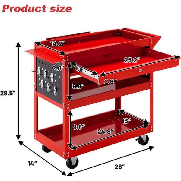 LITEKON Tool Storage 29.5 in.-330 lbs. Tool Cart with Wheels