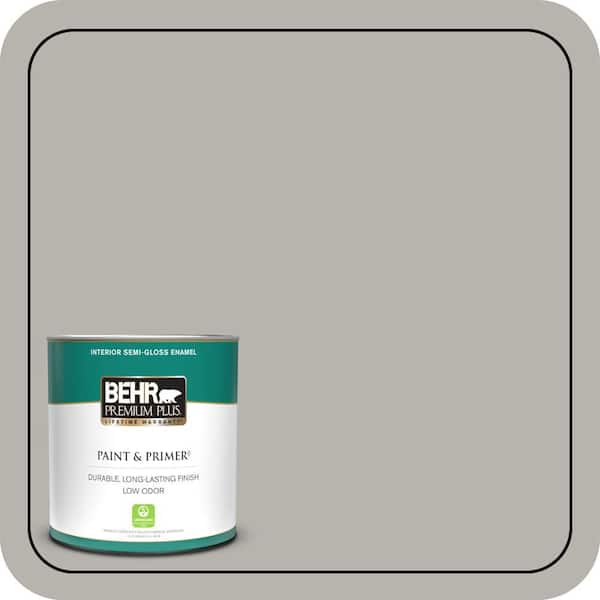 BEHR PREMIUM PLUS 1 qt. #PPU24-11 Greige Semi-Gloss Enamel Low Odor Interior Paint & Primer