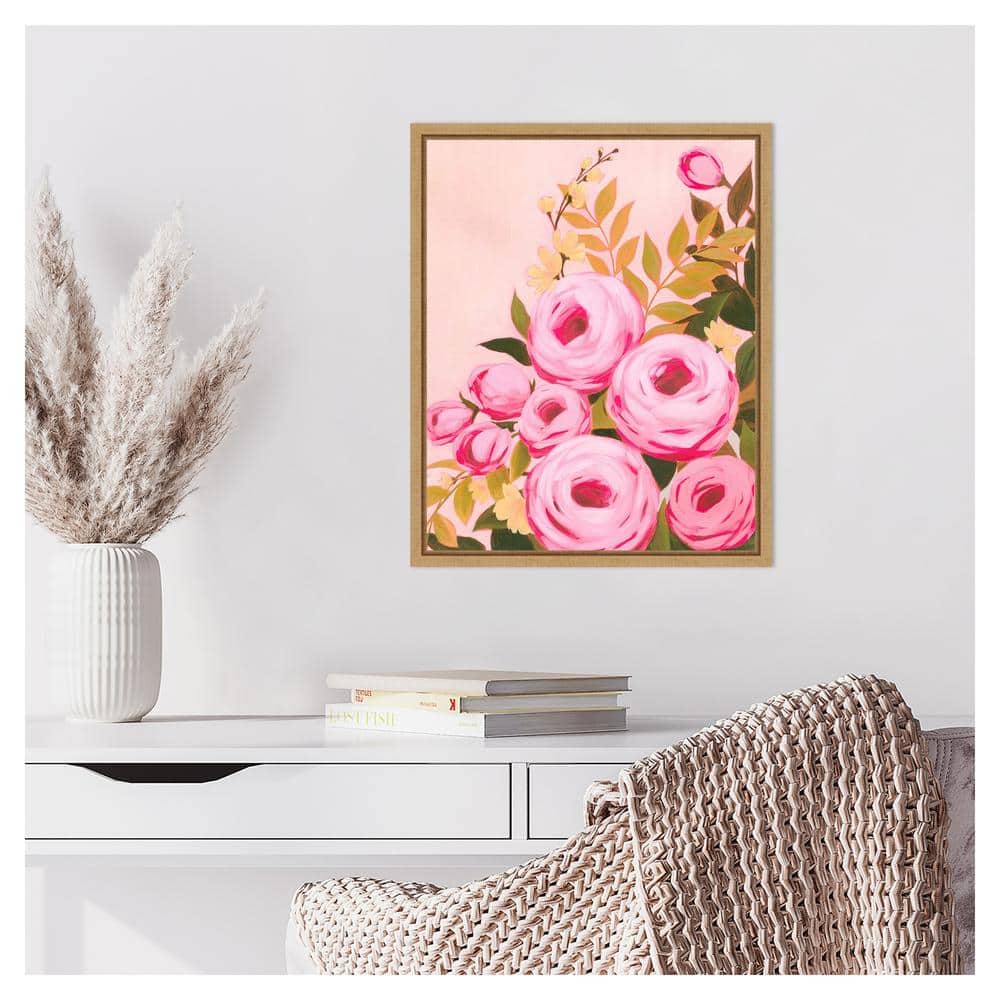 Vibrant Roses II Pink Floral Canvas Art with Maple Frame