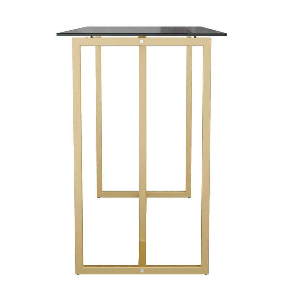 Clear Glass Top Desk with Polished Brass Frame for Home Office