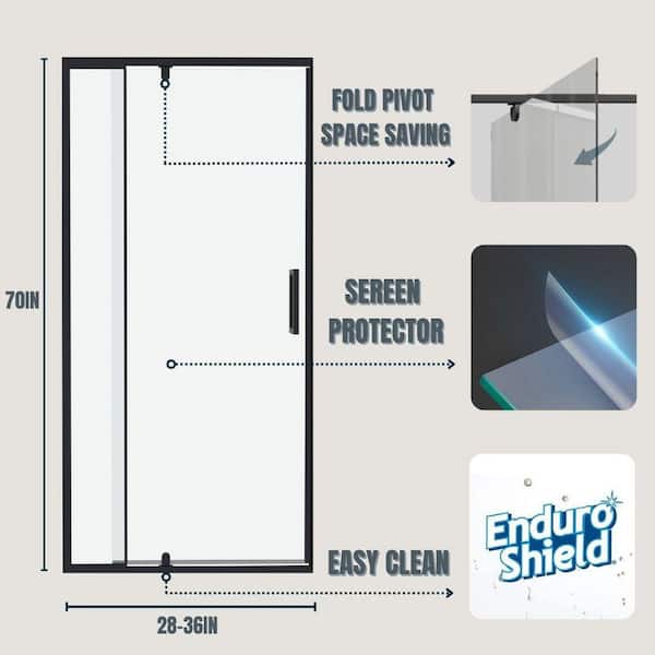 32 to 36 in. W x 72 in. H Framed Pivot Shower Door in Chrome with Clear Glass