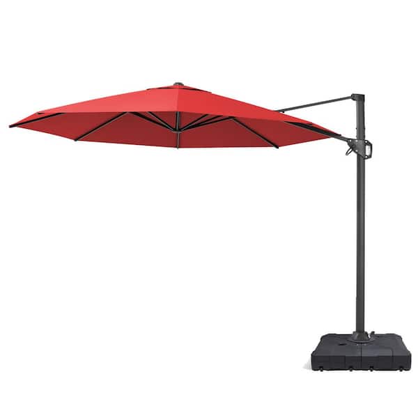 11.5 ft. Octagon Aluminium 360° Rotation Cantilever Tilt Outdoor Patio Umbrella in Red With Wheeled Base