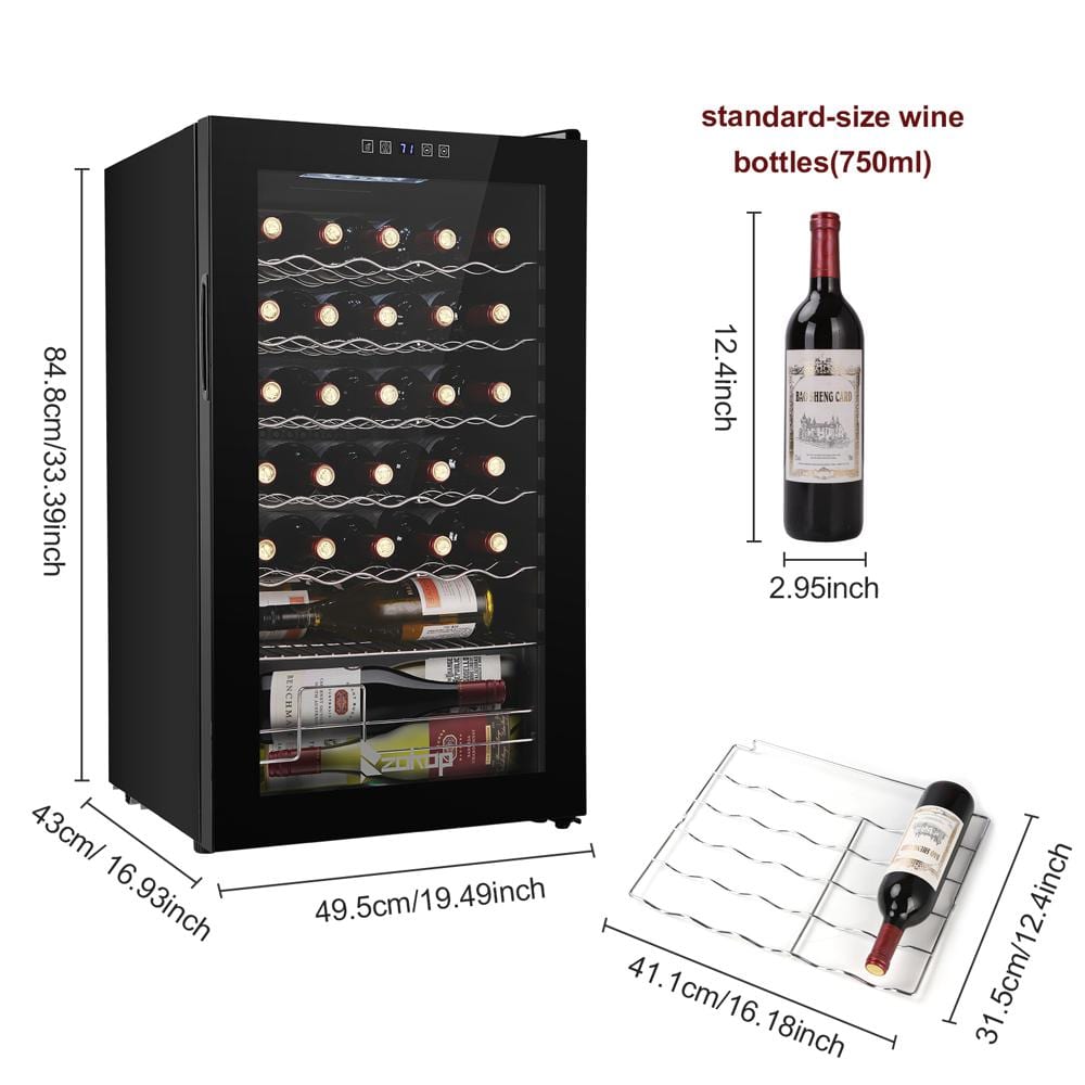17-Inch Black Stainless Steel Freestanding Wine Cooler with LED Lighting