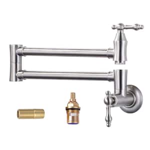 Wall Mounted Pot Filler with Double Handle in Brushed Nickel