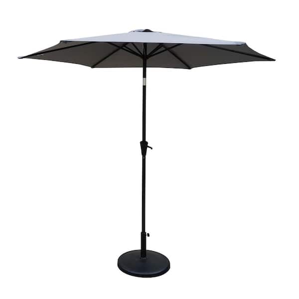 Huluwat 8.8 ft. Aluminum Market Patio Umbrella with 42 lbs. Resin Umbrella Base, Push Button Tilt and Crank Lift in Light Gray