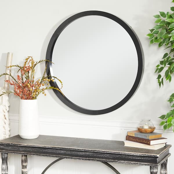 Litton Lane 30 in. x 30 in. Round Minimalistic Medium Size Framed Black Wall Mirror