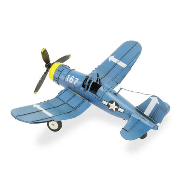 HomeRoots Metal Blue and Yellow Hand Painted Model Airplane Decorative Sculpture