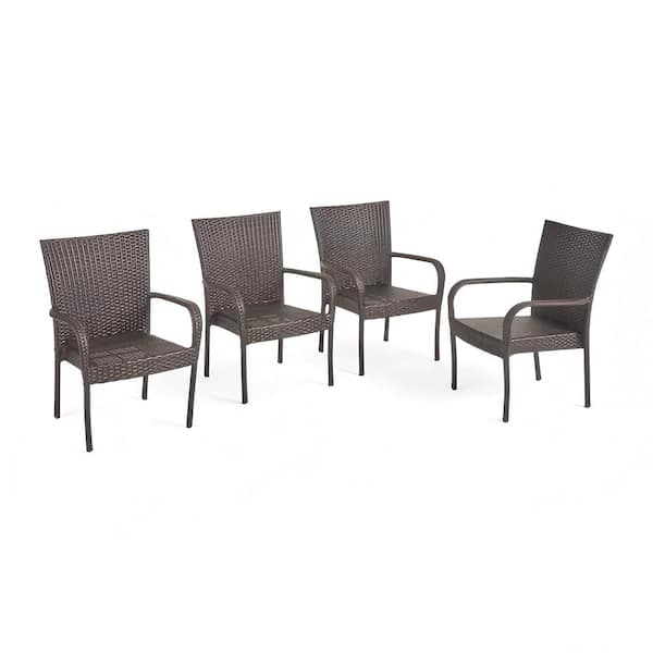 35 in. H Rattan Outdoor Dining Chairs Wicker Stackable Patio Chairs in Brown Set of 4