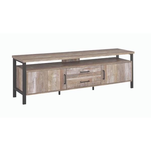Benjara 71 in. Brown Composite TV Stand with 2 Drawer Fits TVs Up to 70 in. with Storage Doors