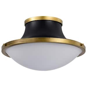 Lafayette 18 in. 3-Light Matte Black Traditional Flush Mount with White Opal Glass Shade and No Bulbs Included