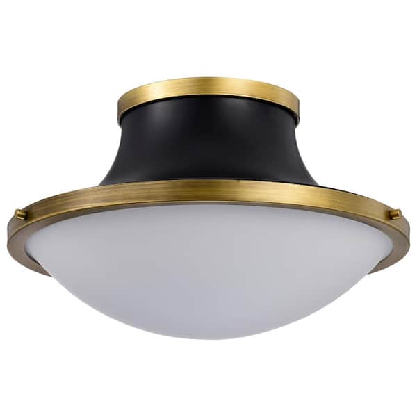 SATCO Lafayette 18 in. 3-Light Matte Black Traditional Flush Mount with White Opal Glass Shade and No Bulbs Included