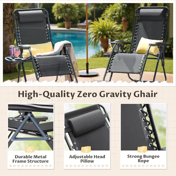 Tozey 2-Piece Black Zero Gravity Black Metal Lawn Chair Set
