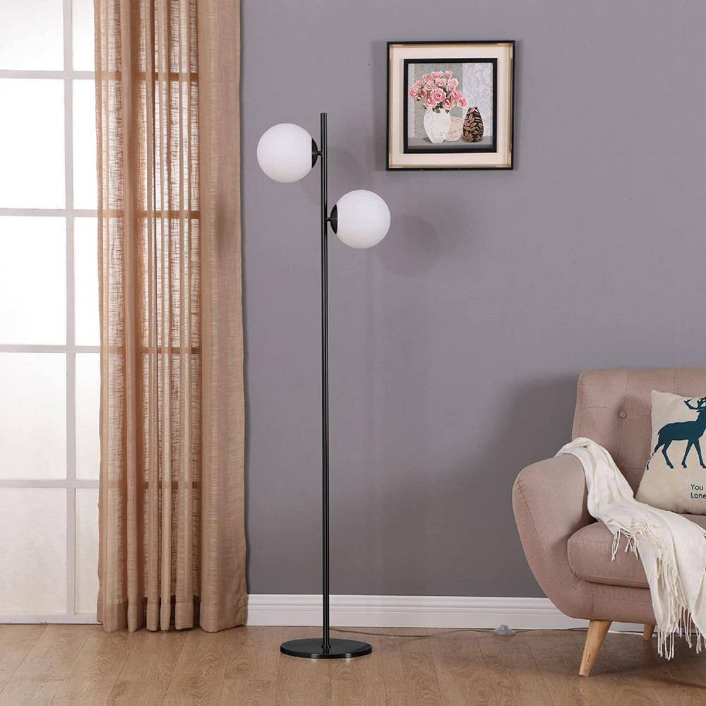 Brightech Sphere Kids 65" Black LED Floor Lamp with Frosted Globes