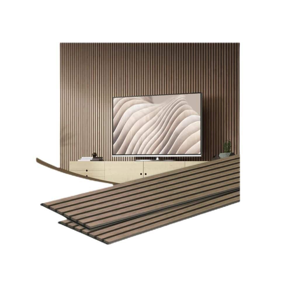 Angel Sar 94.5 in. x 11 in. Natural Walnut 3D Wood Slat Sound