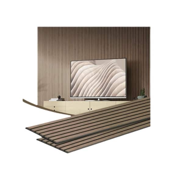 94.5 in. x 11 in. Natural Walnut 3D Wood Slat Sound Absorbing Wooden Panel, Wall Guard Panel for Living Room (2-Pack)