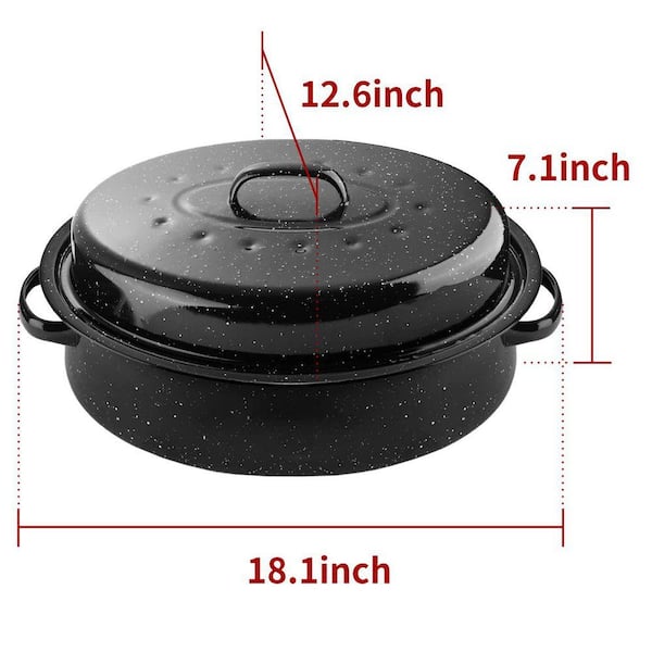ロースティングパン Black Enamel on Steel Covered Oval Roasting Pan with Lid Cooktop