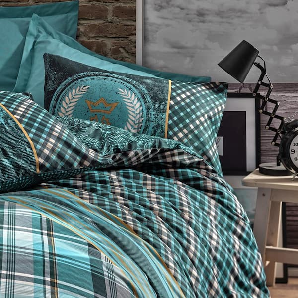 Sushome Black Green Stripes Cotton, Black And Turquoise Duvet Cover