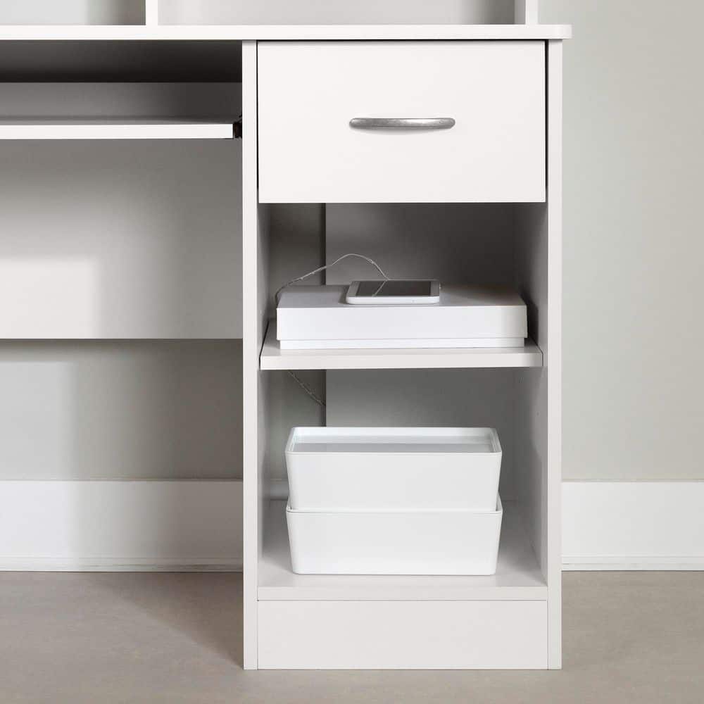White Wood Computer Desk with Hutch and Drawer
