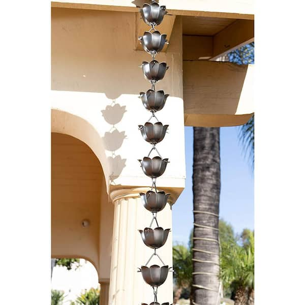 8,5 ft, Aluminum Lotus Rain Chain (Pewter)