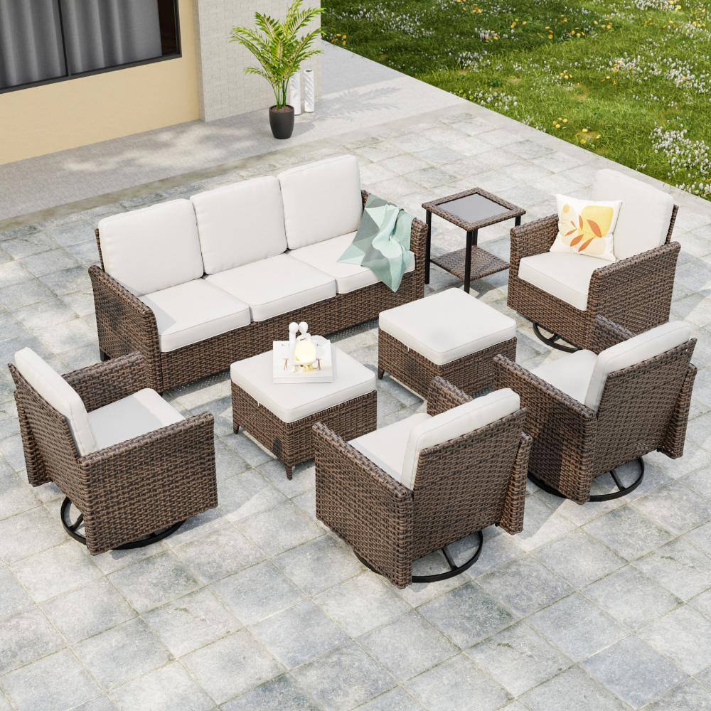 Patio Wicker Conversation Set Furniture Set 8 PCS w/ Ottoman, Swivel Chair, 3-Seat Sofa & Side Table for Backyard, Beige price history on PriceWatchPro