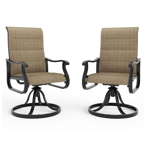 Poteban Derrald 2-Piece Patio Swivel Dining Chairs, High Back Outdoor Chairs with Padded Textilene, Metal Frame, Brown