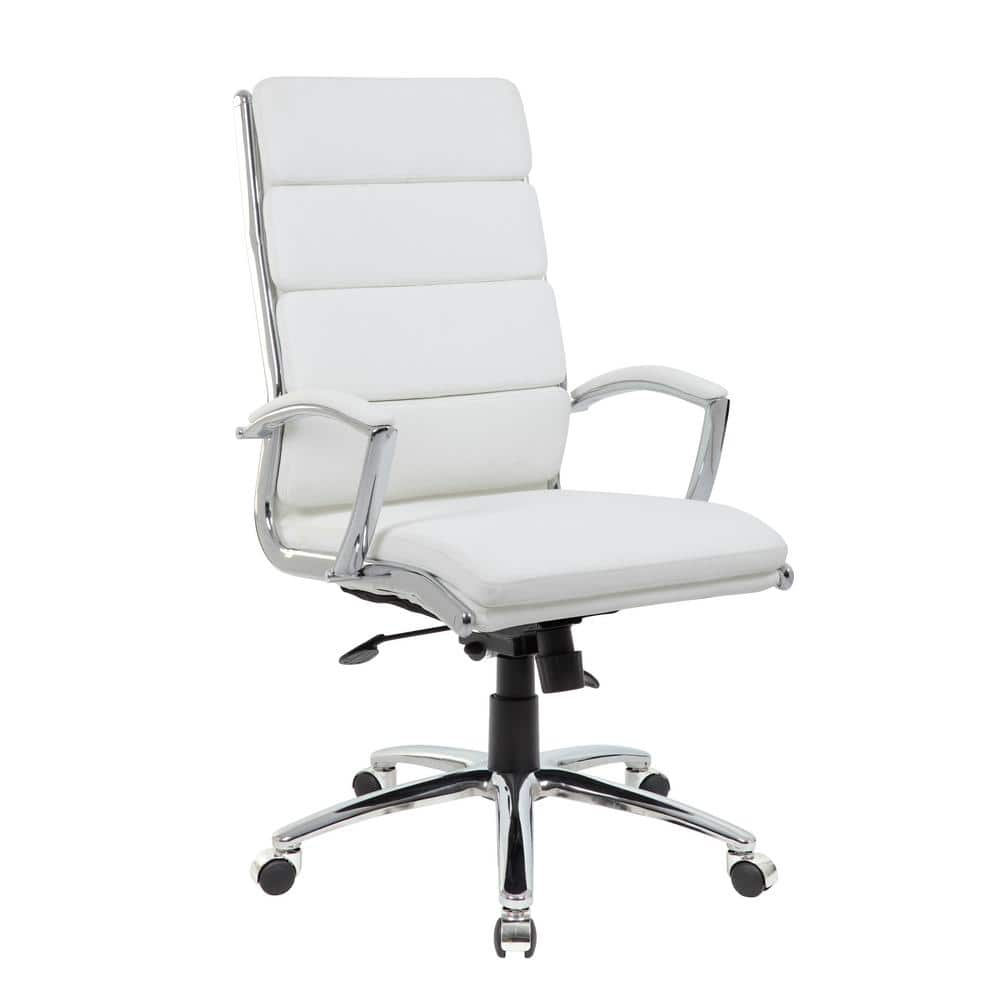 BOSS Office Products White Caresoft Vinyl High Back Executive Chair ...