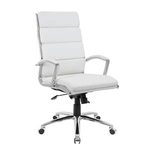 White Caresoft Vinyl High Back Executive Chair, Chrome Finish with Padded Arms