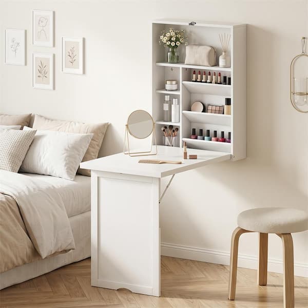 37.5 in. Rectangular White Floating Desks with Solid Wood Design