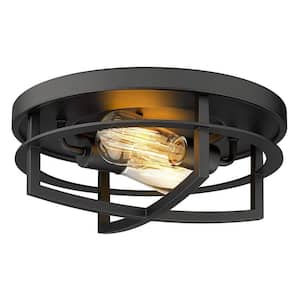 13 in. 2-Light Black Flush Mount with Metal Shade