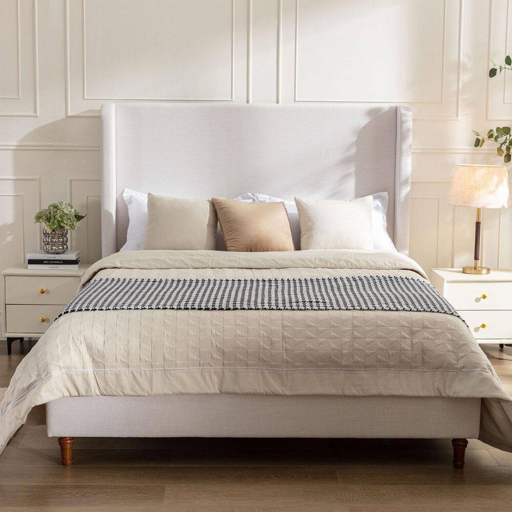 Elegant Simplicity Ivory White Metal Frame King Size Platform Bed with Headboard, Easy Assembly price history on PriceWatchPro